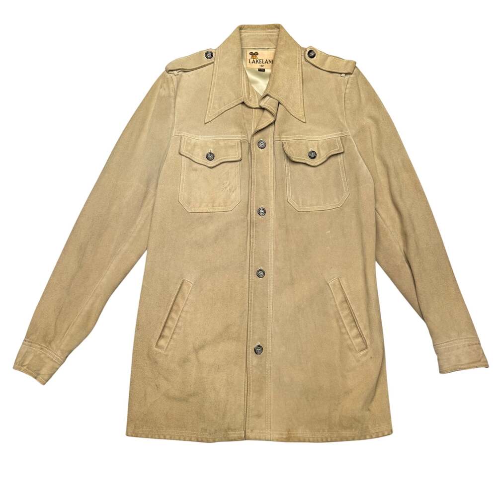 Vintage 70s Lakeland Suede Safari Peltskin Jacket Men's 42 XLong Rockabilly